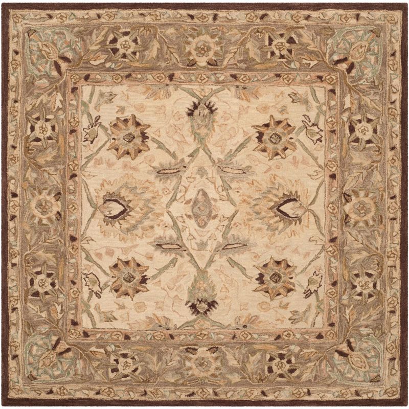 Hand-Tufted Ivory and Brown Wool Square Area Rug, 8'x8'
