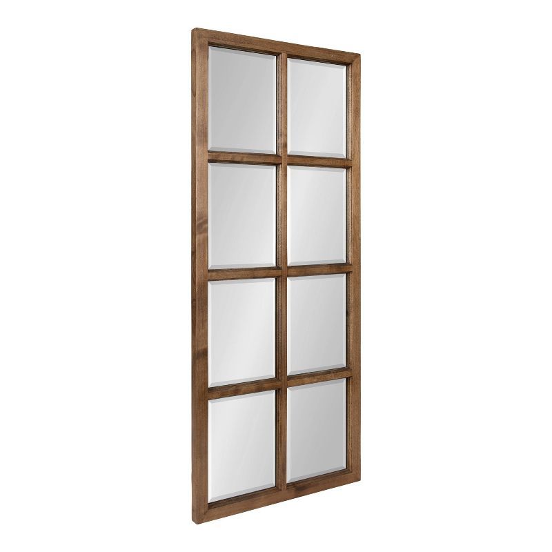 Rustic Brown 8-Panel Windowpane Wood Wall Mirror