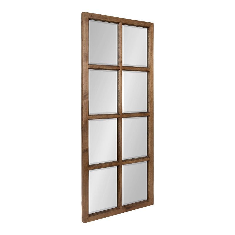 Rustic Brown 8-Panel Windowpane Wood Wall Mirror