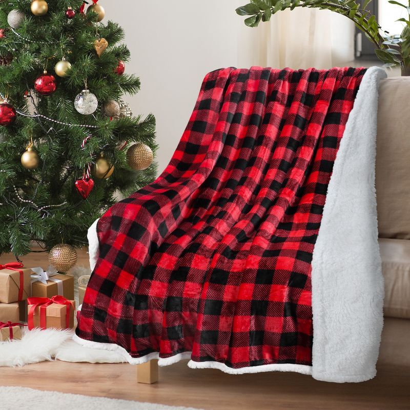 Red Buffalo Plaid Sherpa Reversible Fleece Throw Blanket 50" x 60"