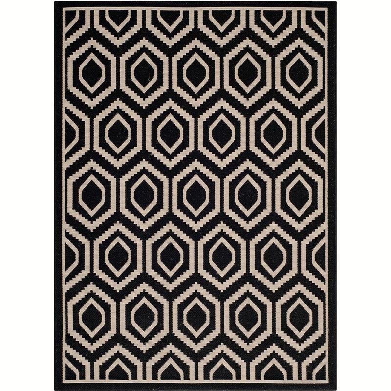 Rectangular Black and Beige 5' x 7' Wool Blend Area Rug