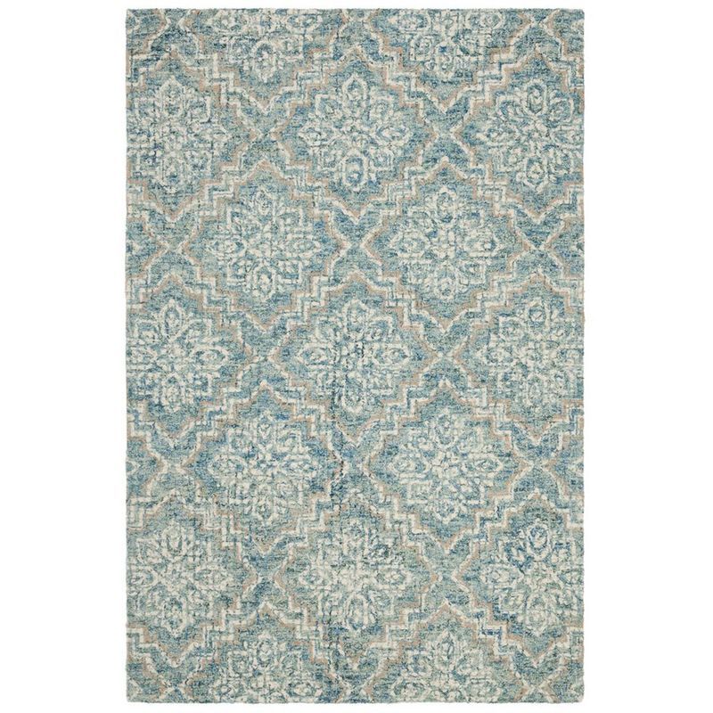 Blue and Grey Wool Floral Motif Area Rug