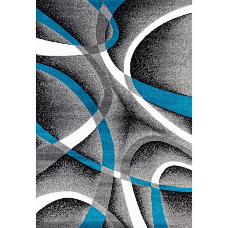 Turquoise and Gray Abstract Geometric Area Rug 2' x 7'