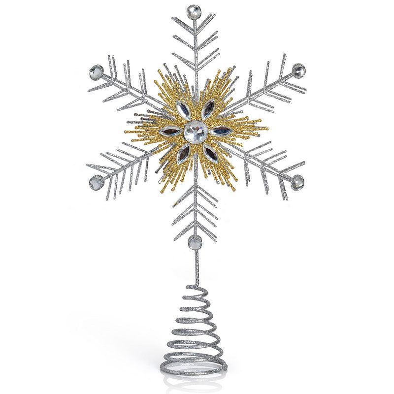 Silver and Gold Glitter Snowflake Tree Topper with Gems