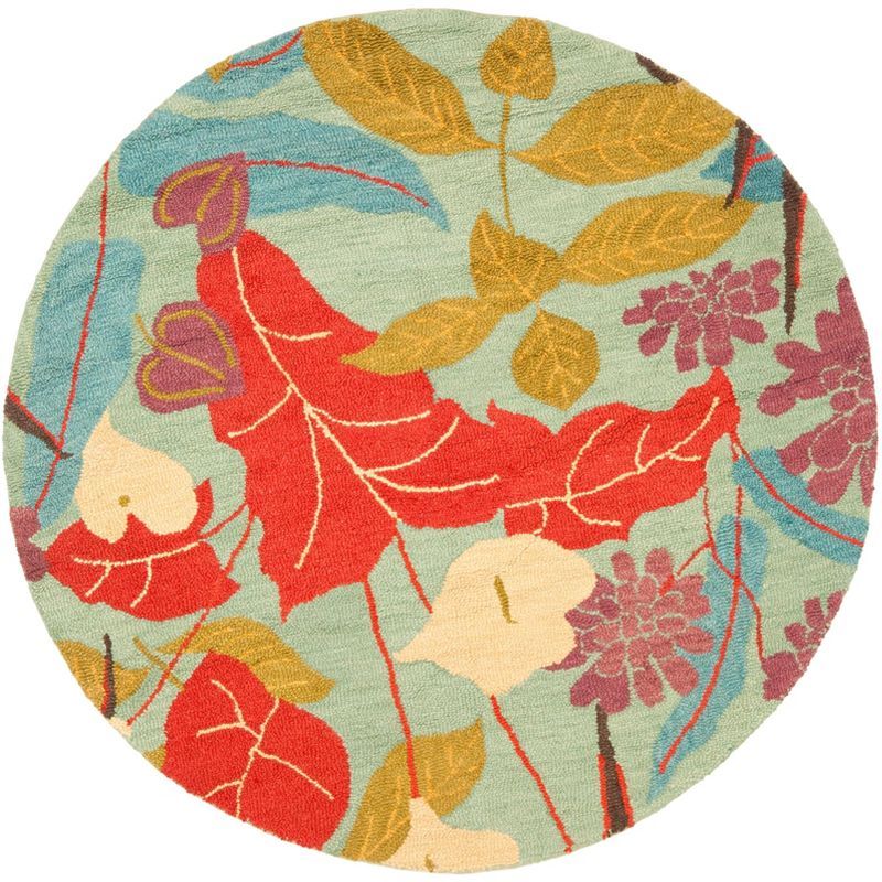 Handmade Blue Floral Tufted Wool Round Area Rug