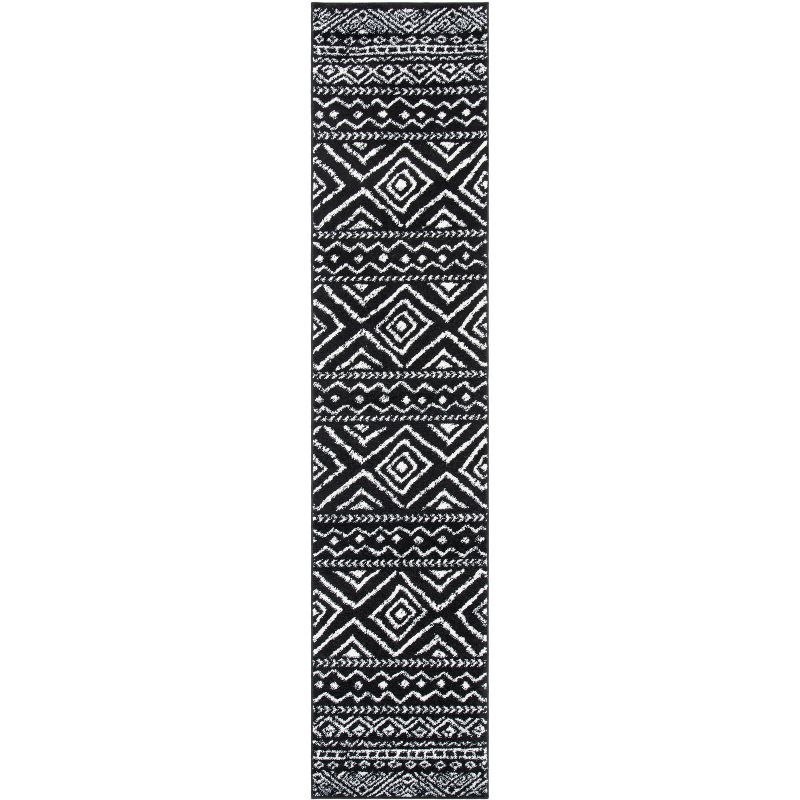 Black and Ivory Geometric Hand-knotted Runner Rug, 2' x 9'