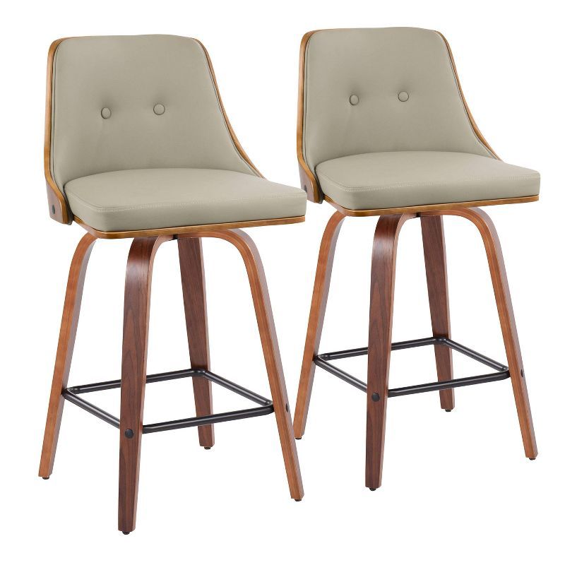 Pearl Silver Swivel Leather and Wood Counter Stool Set