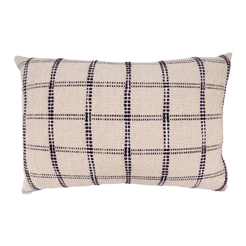 Natural Checkered Design Down-Filled Rectangular Throw Pillow