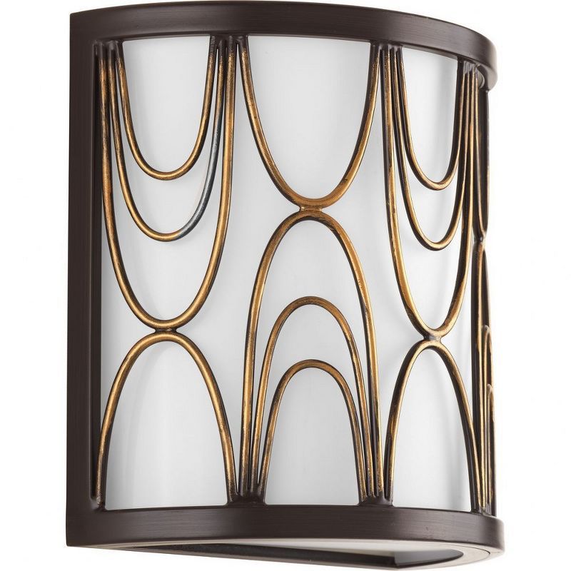 Elegant Antique Bronze Wall Sconce with Etched White Glass