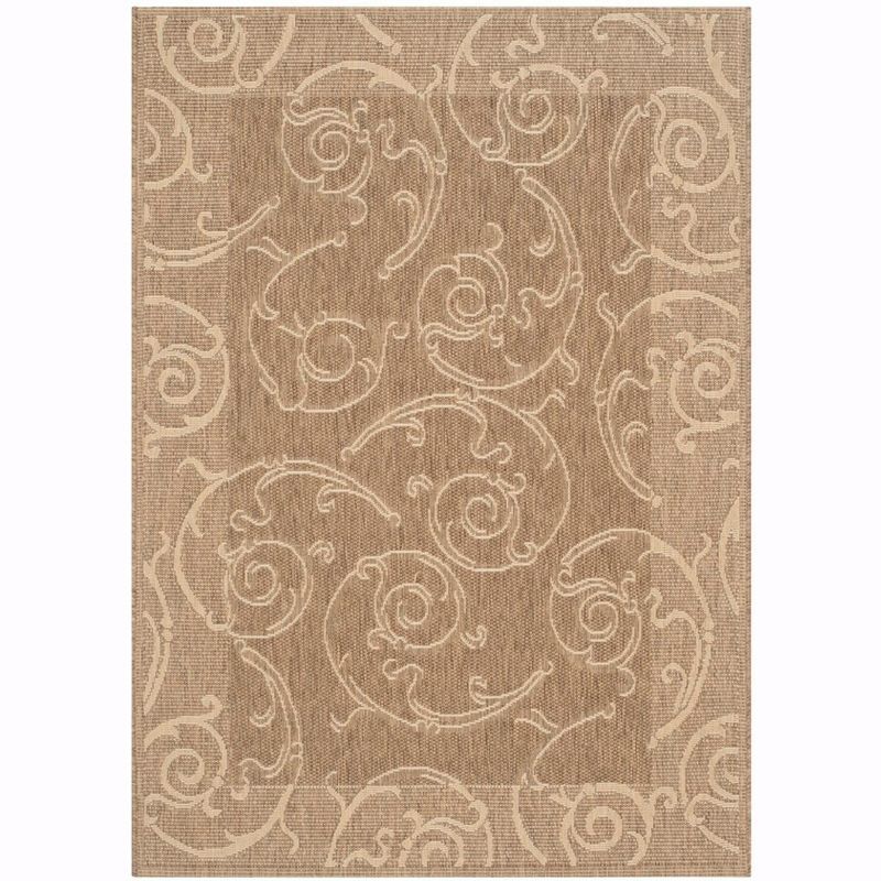 Reversible Round Courtyard-Inspired Indoor/Outdoor Rug in Brown & Natural