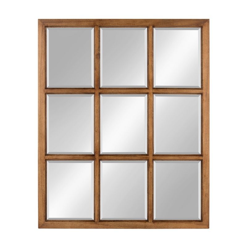 Rustic Caramel 26" x 32" Solid Wood 9-Pane Windowpane Wall Mirror