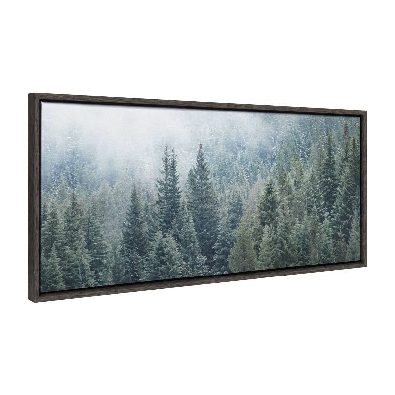 Evergreen Dream Metallic Canvas Forest Landscape Art in Dark Frame