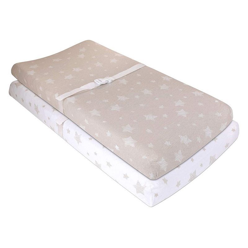 Tan and White Star Jersey Cotton Baby Changing Pad Cover Set