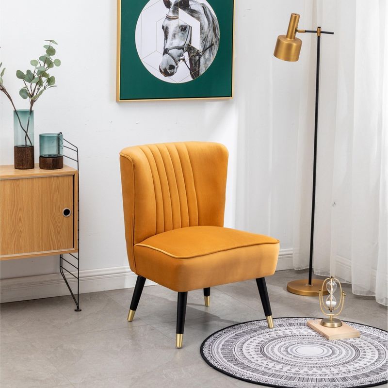 Gold Velvet Upholstered Accent Chair with Black Legs