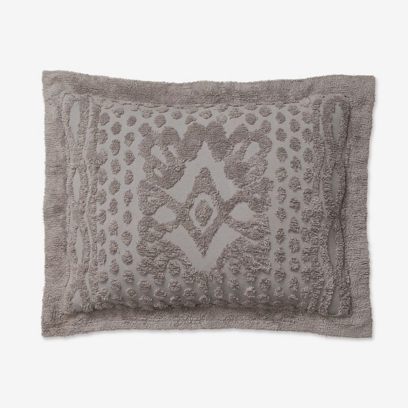 Gray Cotton Chenille Standard Sham with Medallion Pattern