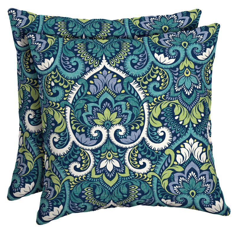 Sapphire Aurora Blue Damask Outdoor Toss Pillow Set, 16 x 16