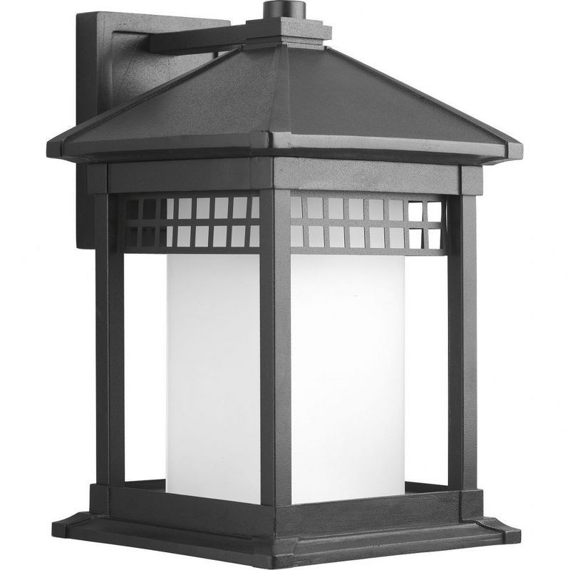 Black Aluminum 16" Outdoor Wall Lantern with Etched Glass Shade