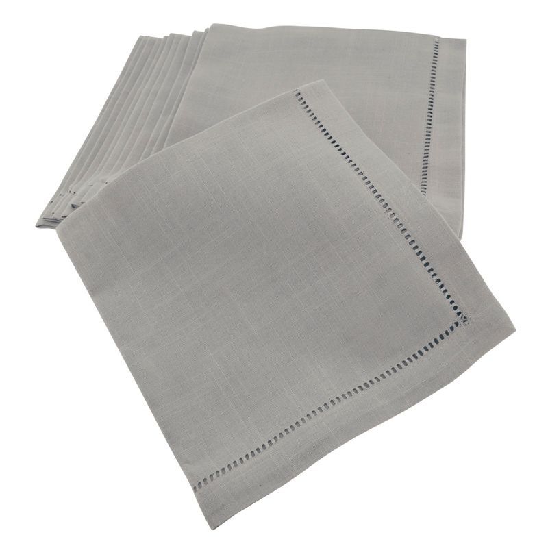 Gray Hemstitched Cotton Dinner Napkins Set of 12