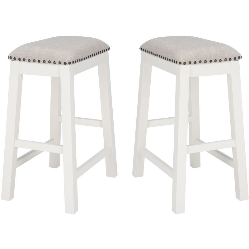 Aero White Wood Counter Stools with Nailhead Trim, Set of 2