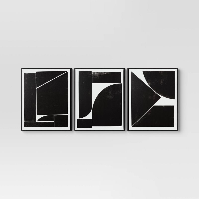 Set of 3 Black and White Geometric Canvas Wall Art