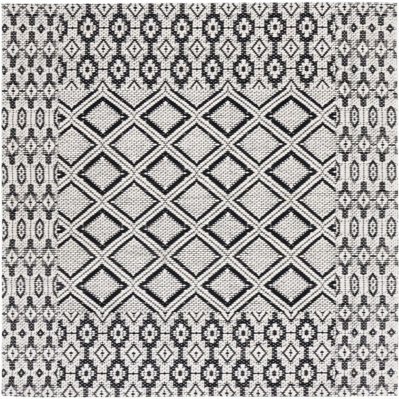 Handwoven Black and Ivory Wool Cotton Square Rug