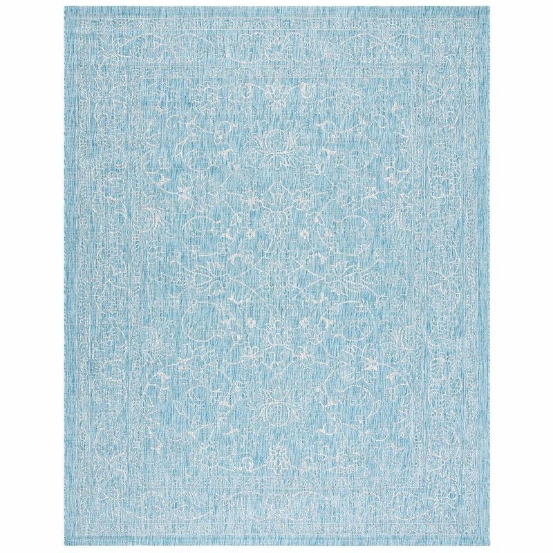 Aqua and Grey 8' x 11' Synthetic Easy-Care Reversible Area Rug