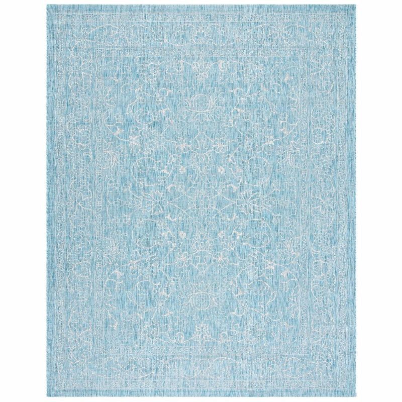 Aqua and Grey 8' x 11' Synthetic Easy-Care Reversible Area Rug