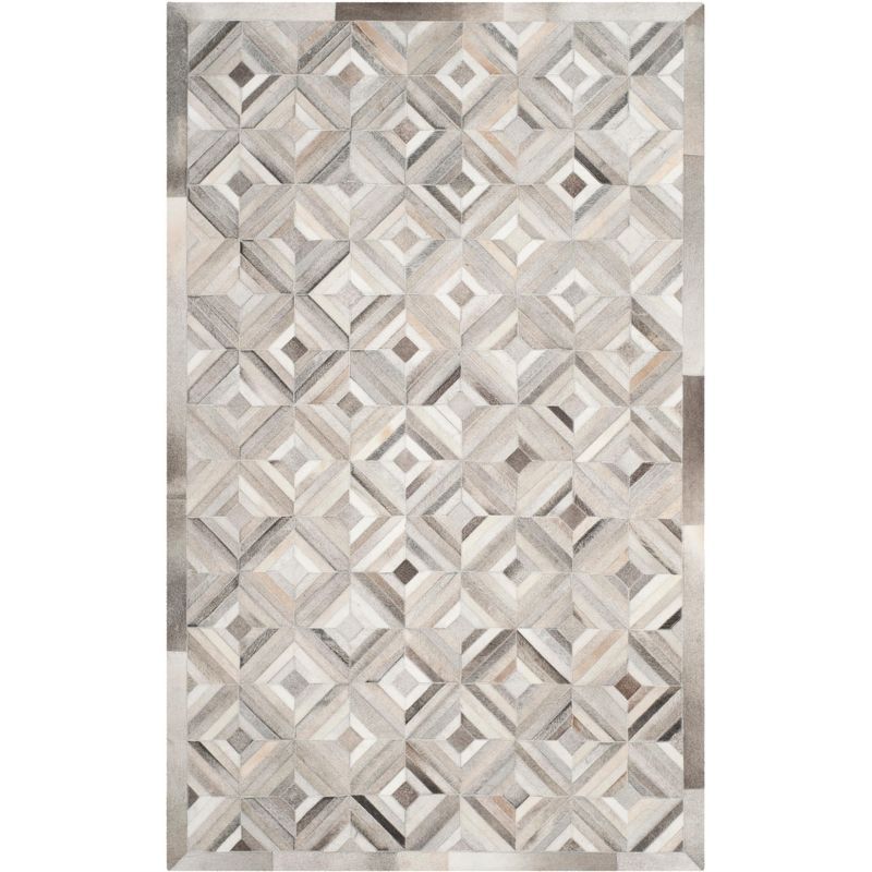 Geometric Gray Cowhide 5' x 8' Handmade Area Rug