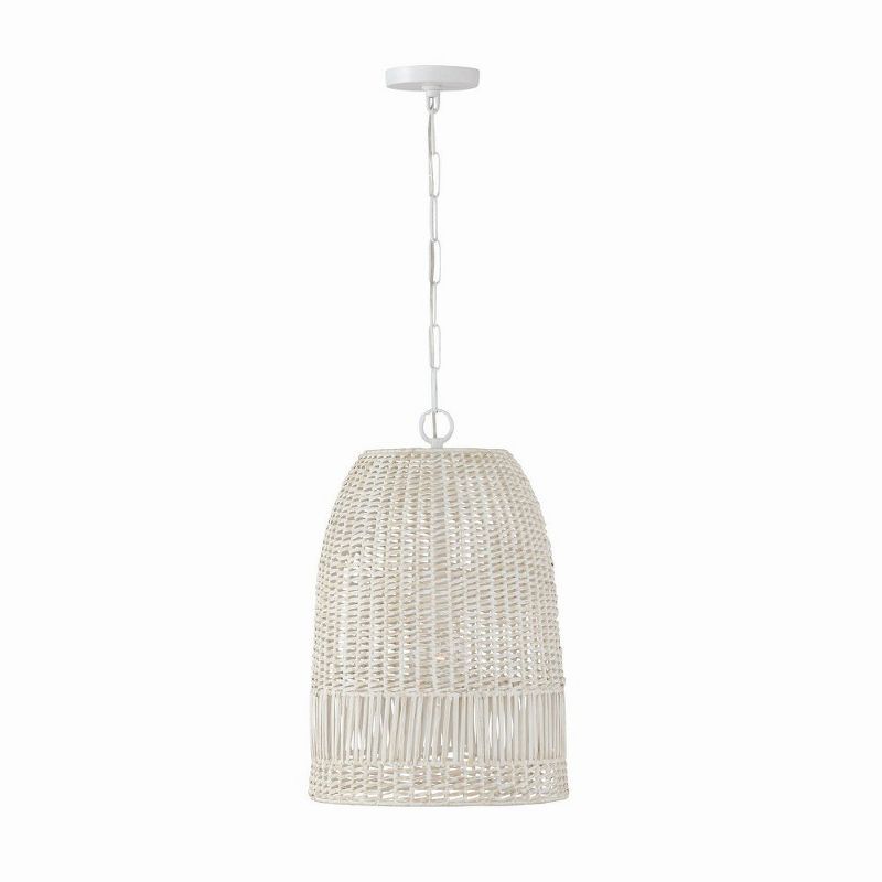 Naomi Hand-Woven Rattan 1-Light Pendant in Chalk White