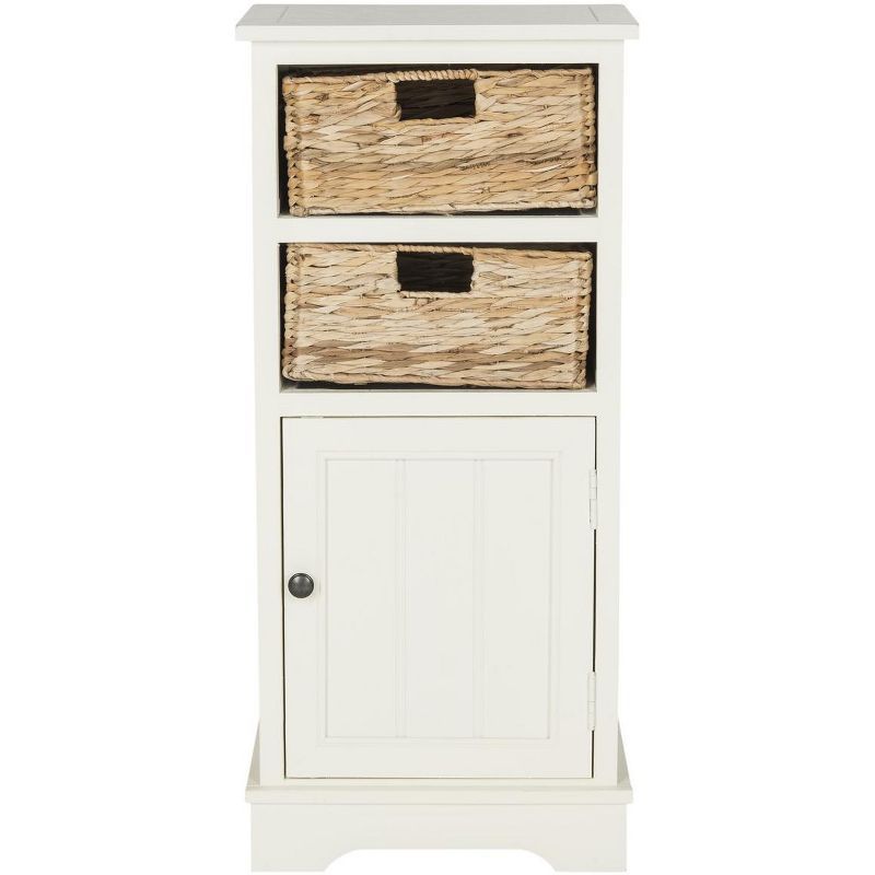 Distressed White Pine Accent Cabinet with Wicker Baskets