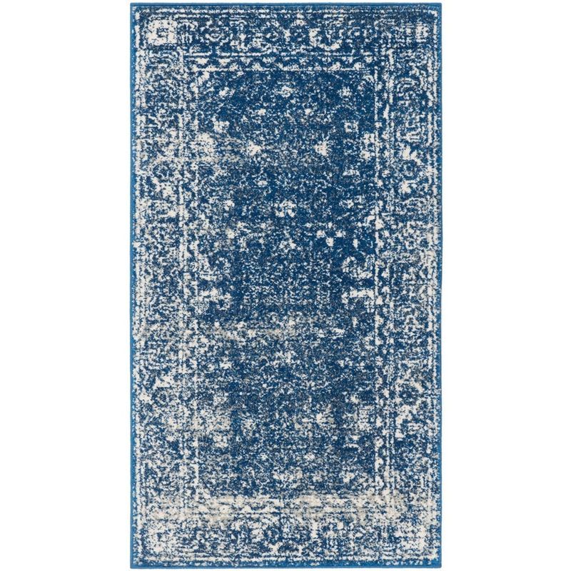 Navy and Ivory Synthetic 26'' Easy-Care Area Rug