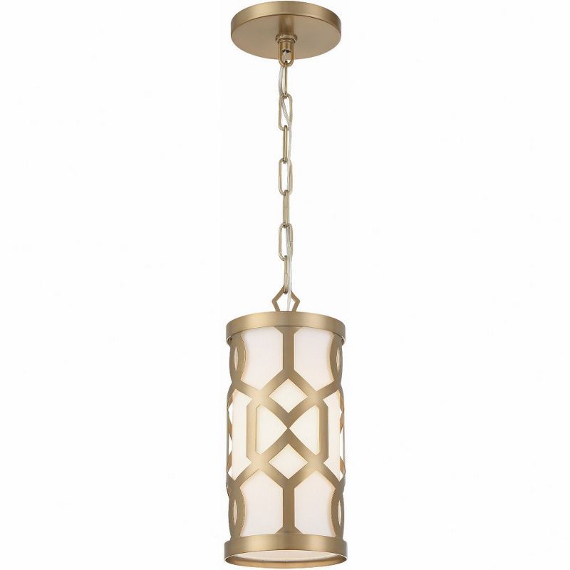 Aged Brass Mini Drum Pendant Light with Silk Shade