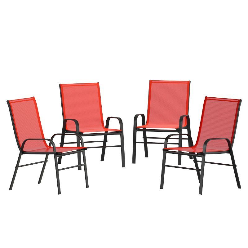 Set of 4 Sleek Black Outdoor Stack Chairs with Flex Comfort