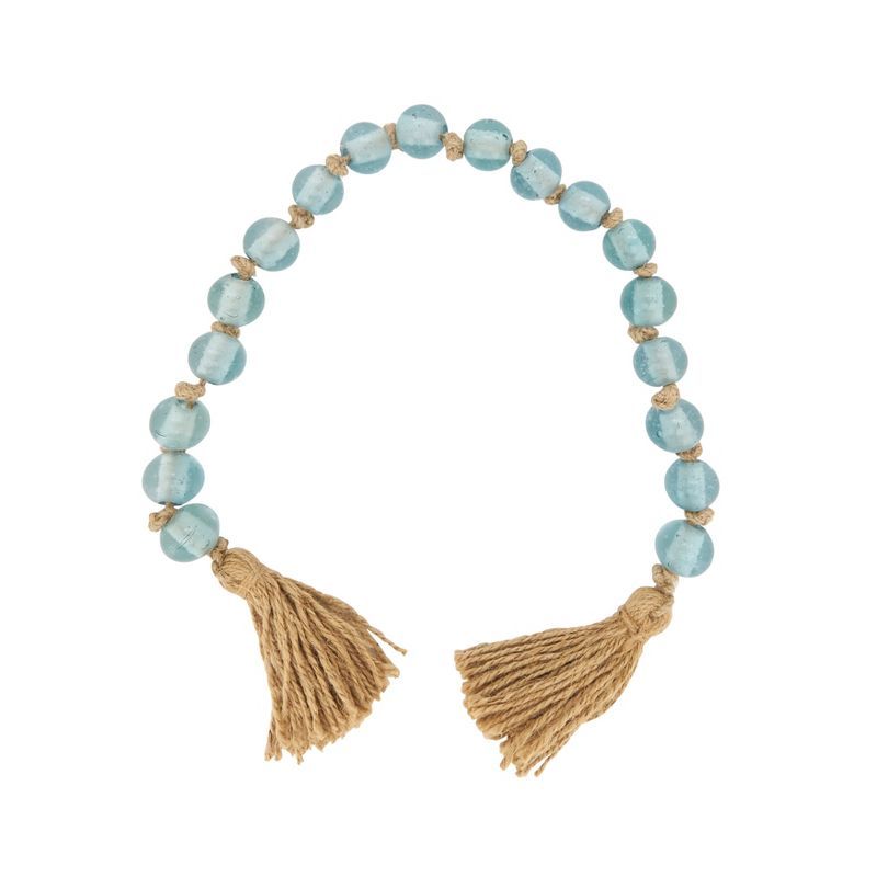 Aqua Crystal Bead Garland with Jute Tassels, 28"