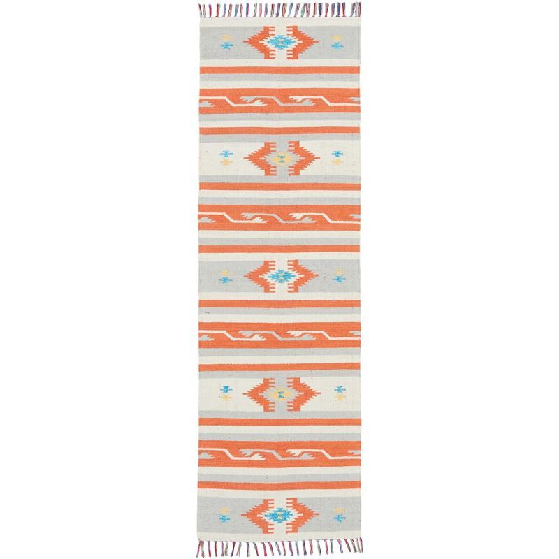 Ivory and Grey Southwestern Stripe Handwoven Cotton Runner Rug