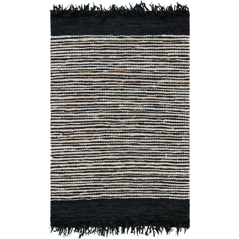 Handmade Vintage Boho Fringe Black & Multi Cowhide Area Rug - 3' x 5'