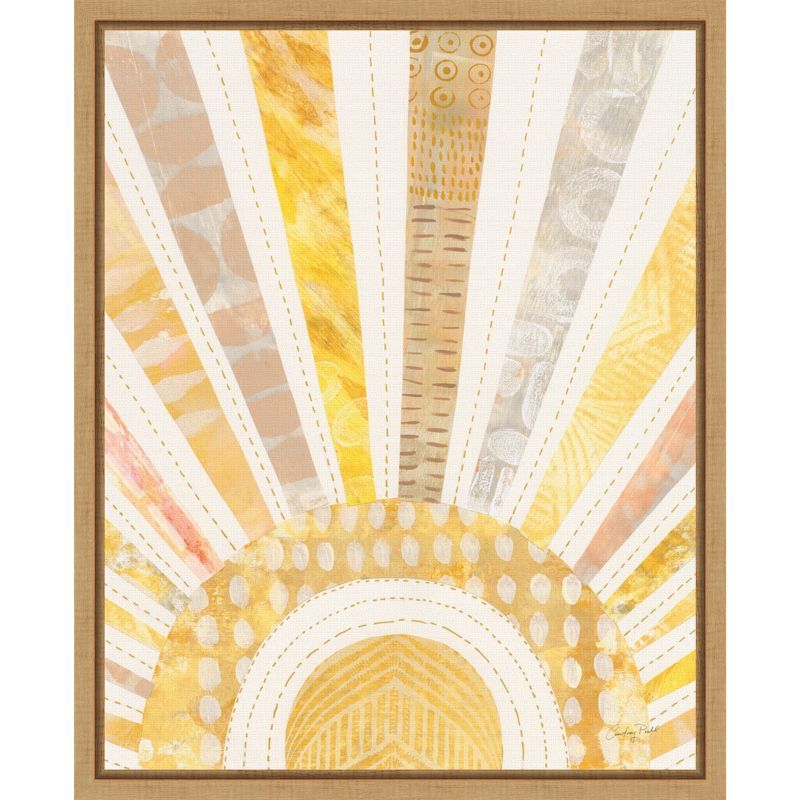 Sunburst Abstract Yellow and Beige Canvas Wall Art with Floater Frame