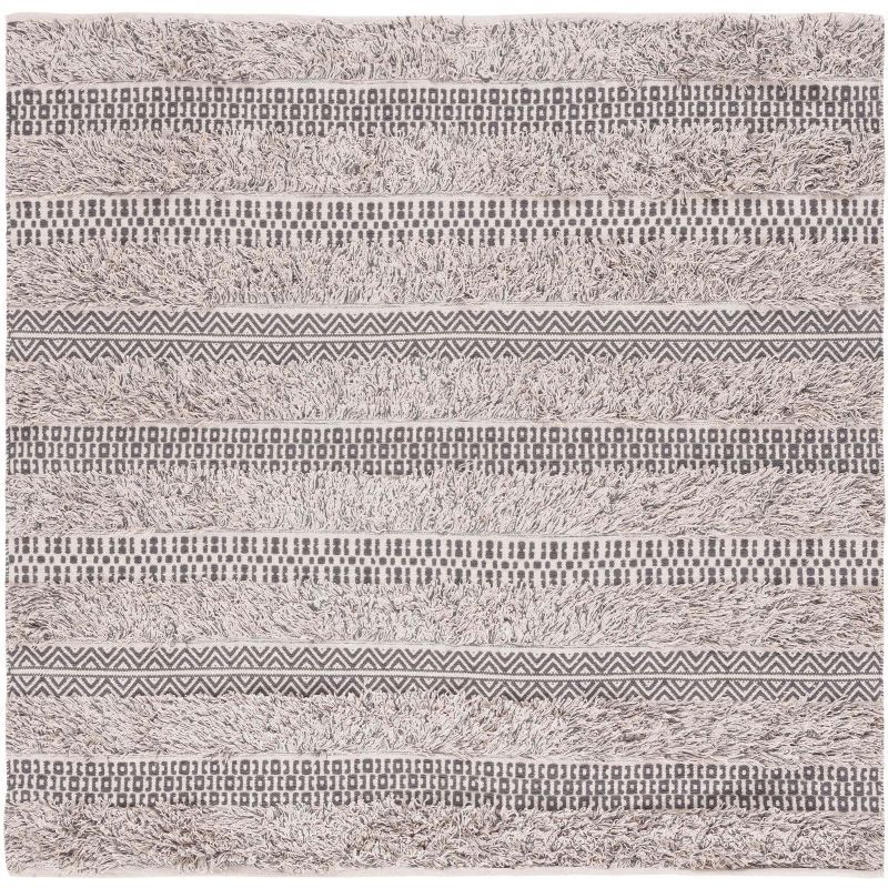 Handwoven Artisan Gray & Ivory Cotton 6' Square Rug