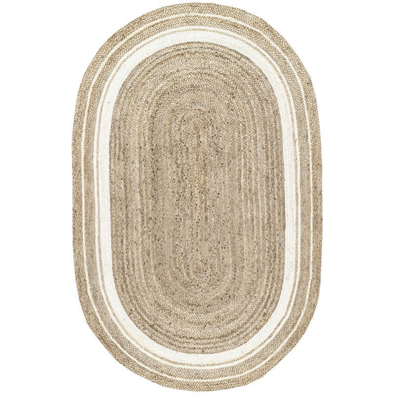 Saturn Braided Border Handmade Oval Jute 5' x 8' Area Rug