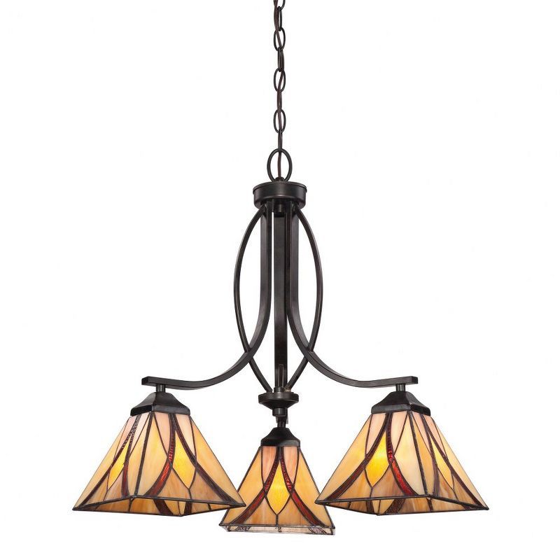 Asheville Valiant Bronze 3-Light Tiffany Glass Chandelier