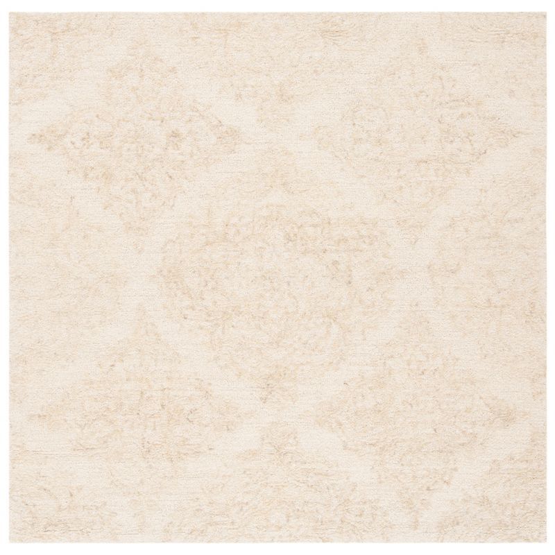 Handmade Ivory/Beige Abstract Tufted Wool Square Rug 6' x 6'