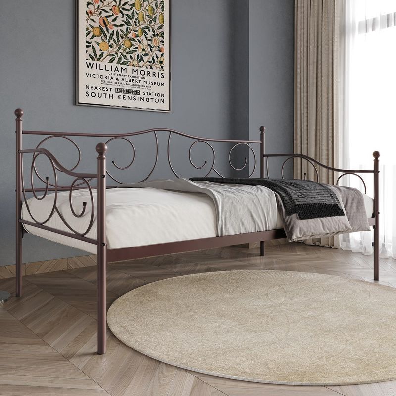 Brown Metal Twin Daybed with Headboard and Slats