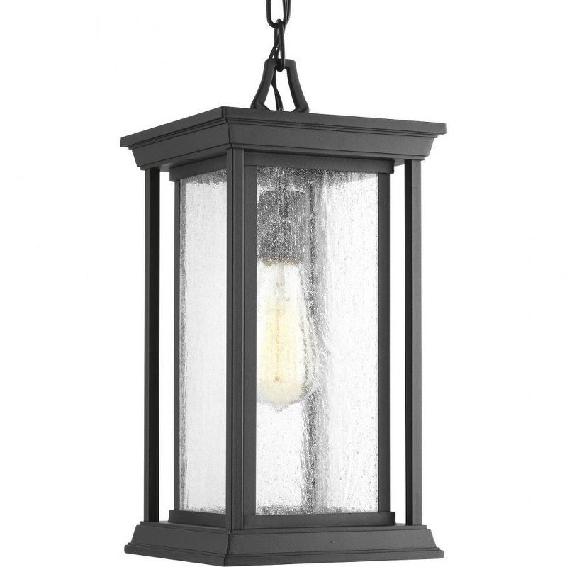 Endicott Black Glass Outdoor Hanging Lantern with Linen Shade