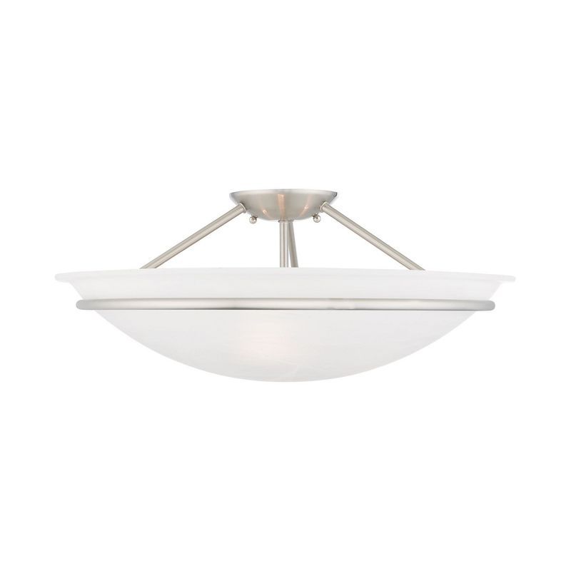 Transitional Brushed Nickel 3-Light Bowl LED Semi-Flush Mount
