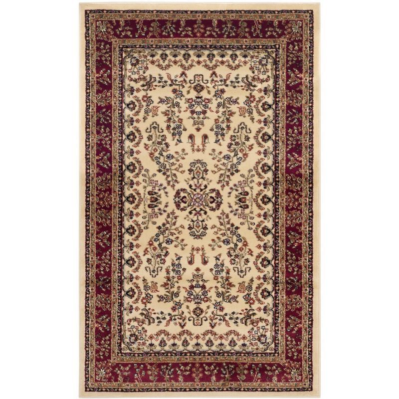 Ivory and Red Synthetic Traditional 4' x 6' Area Rug