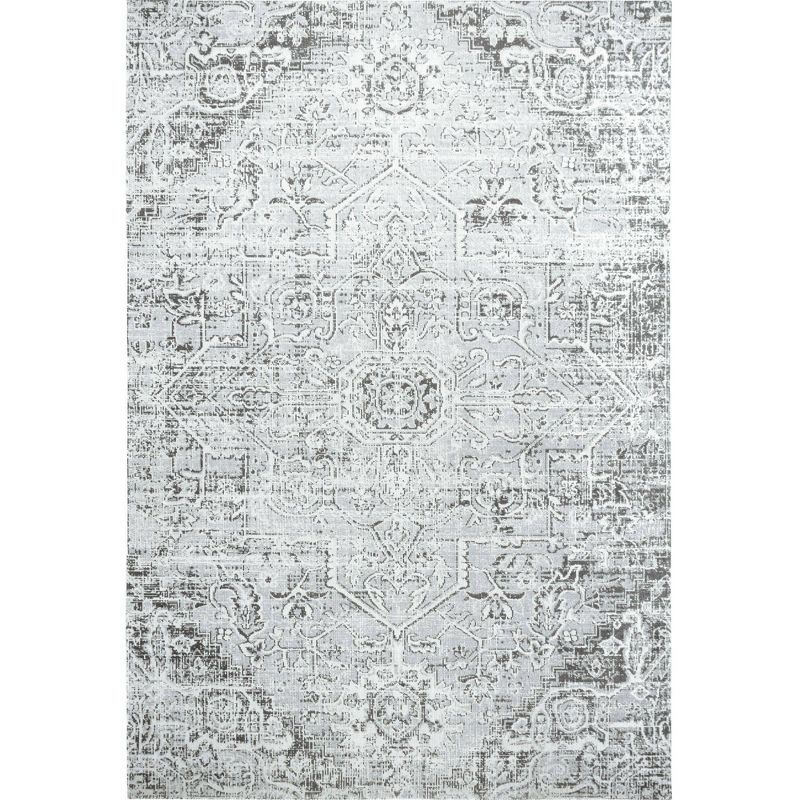 Sofia Fleur Gray Medallion Synthetic Indoor/Outdoor Rug 7'9" x 10'2"