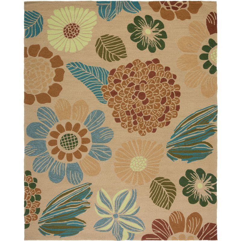 Ivory Floral Hand-Hooked Synthetic Area Rug