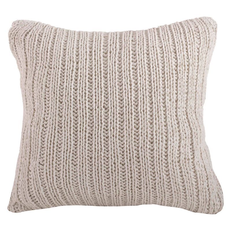 Ivory Knitted Cotton Square Throw Pillow with Duck Feather Fill