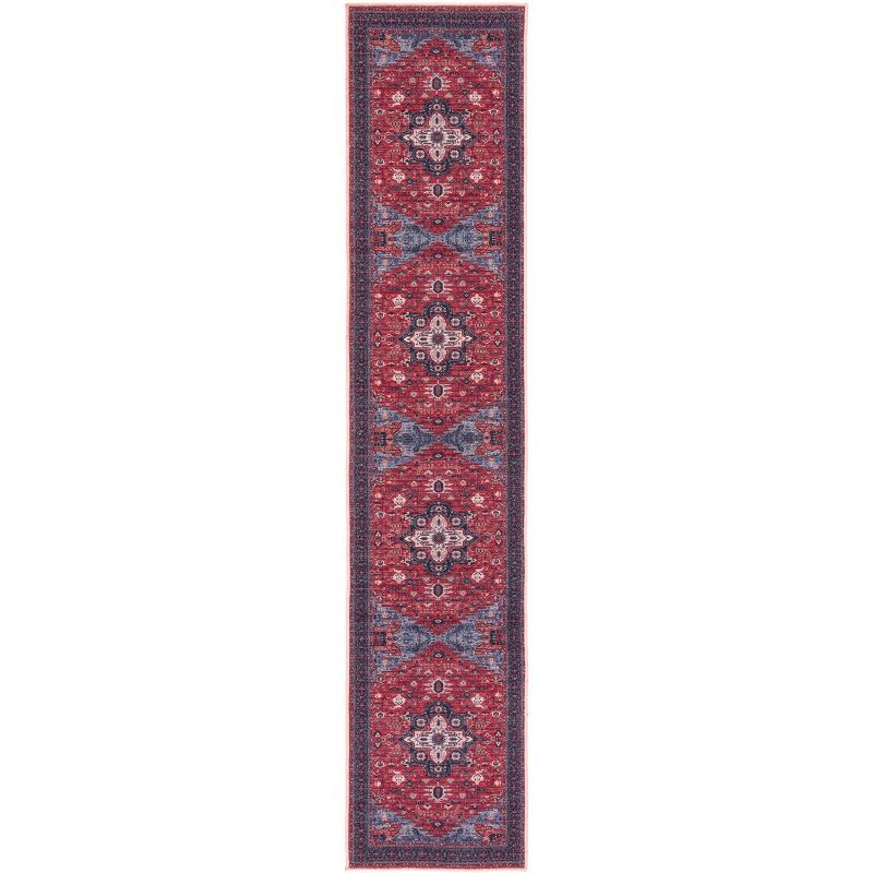 Red and Navy 2' x 5' Oriental Washable Runner Rug