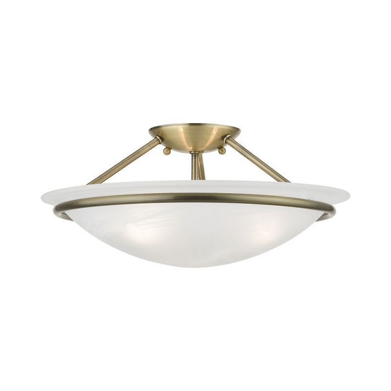 Antique Brass 3-Light LED Bowl Ceiling Fixture with White Alabaster Glass
